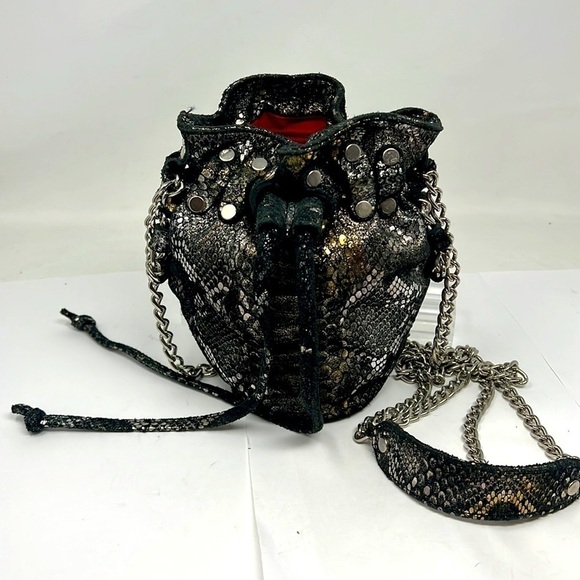 Posse Suede Metallic Drawstring Shoulder Bucket Bag - Picture 1 of 12